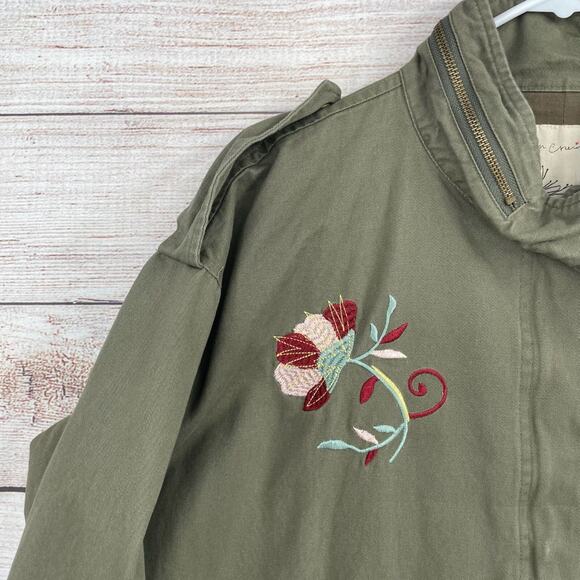 En Creme Floral Embroidered Military Jacket Women's Size‎ Medium Green - Picture 6 of 14
